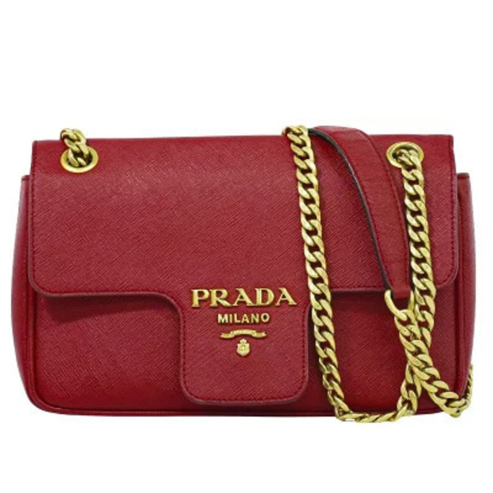 Prada Chain Leather Shoulder Bag Red